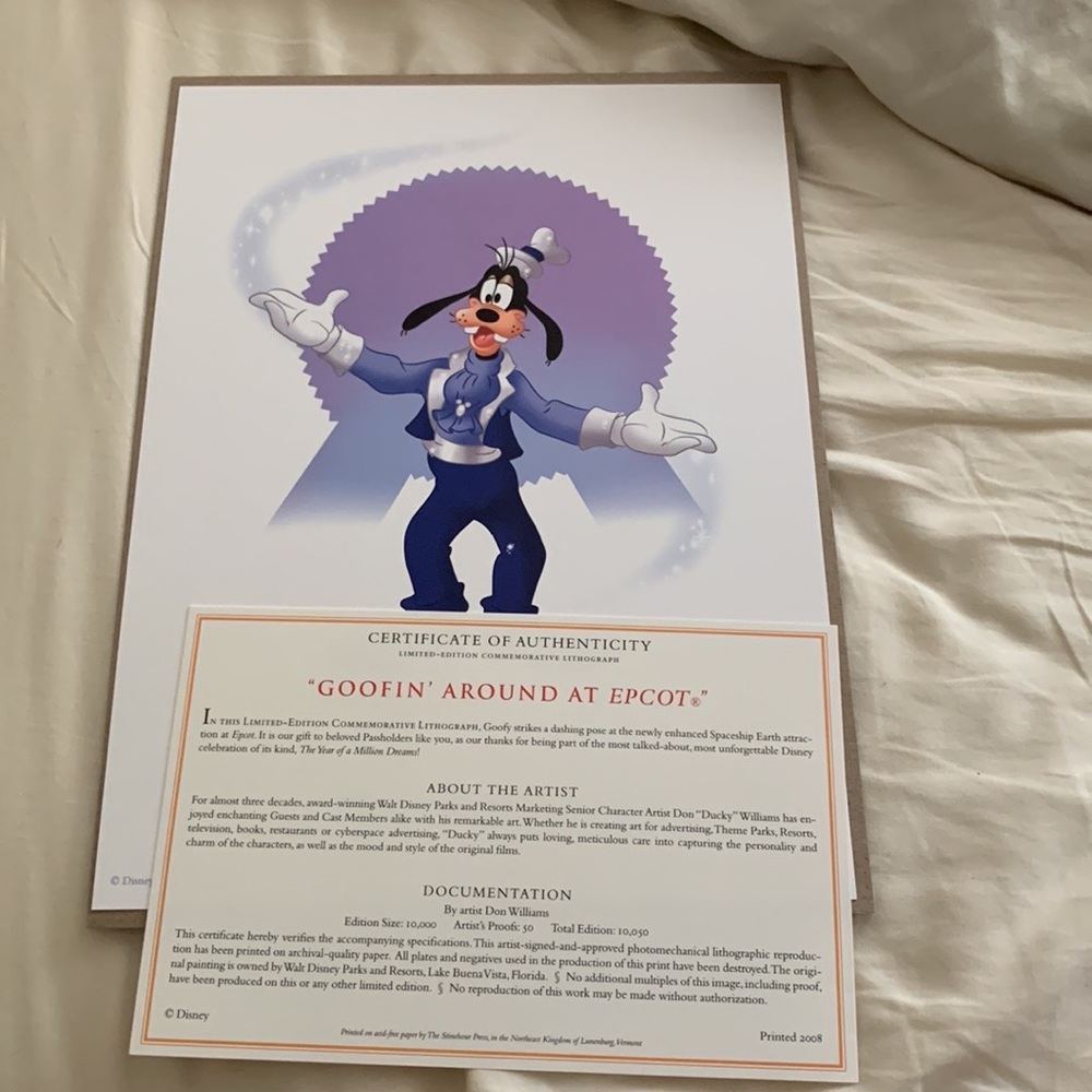 Limited Edition 2008 “Mickey, Minnie, Goofy, Donald and Pluto Lithographs NWOT - Picture 8 of 12